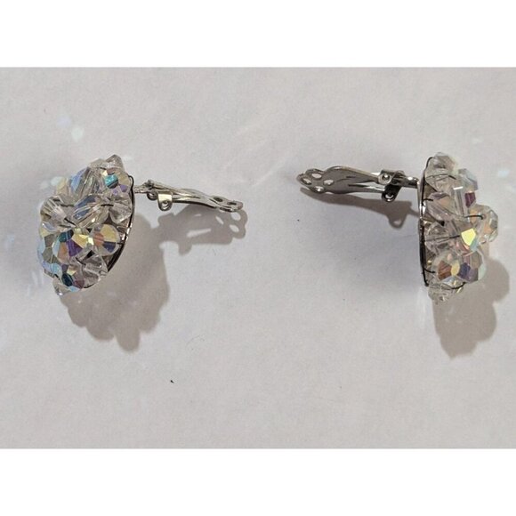 Vintage Aurora Borealis Crystal Bead Clip-On Earrings Estate Statement - Picture 8 of 9